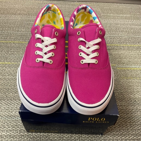 Polo Ralph Lauren Men’s Keaton Canvas Preppy Pink Casual Pony Sneaker - Picture 3 of 10